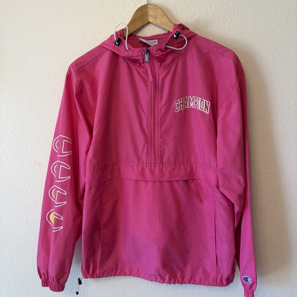 Champion Women's S Pink Packable Anorak Windbreaker Jacket J1015 Sleeve Logo